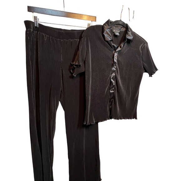 Rachel Zoe Black Plisse Top and Pants Set, Ruffle Hem, Women's Small - Picture 1 of 13